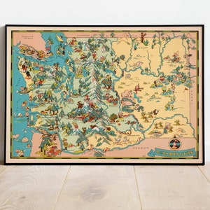 Impresión de mapas de Washington/ Impresiones de bellas artes/ 1935 Arte de pared de mapas de Washington / Arte enmarcado / Arte de lienzo / Arte de carteles / Impresiones de arte de pared / Impresiones de mapas de pared