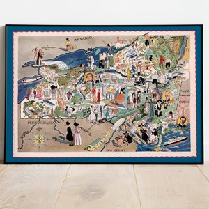 Karte von Bundesstaat New York| Vintage New York Karte Print | New York Kunst auf Leinwand | Alte Karte von New York | Poster Vintage| Pull Down Map