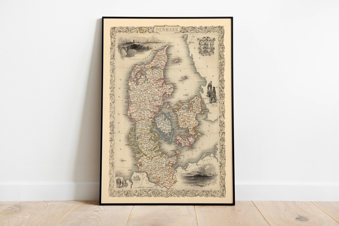 Vintage Denmark Map Print 1851: Old Map Wall Art - Etsy