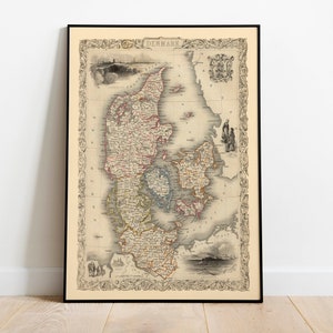 Historische Karte von Dänemark 1851| Alte Karte Wanddeko | Vintage Karte Wandkunst| Posterdruck | Gerahmter Kunstdruck| Leinwanddruck Karte