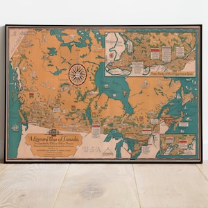 Mapa pictórico de Canadá/ Mapa literario de Canadá/ Mapa antiguo de Canadá/ Mapa histórico de Canadá/ Mapa antiguo de Canadá/ Mapa de Canadá de arte mural