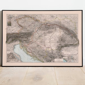Zusammengesetzte Karte von Österreich-Ungarn 1892| Alte Karte Wanddeko | Vintage Karte Wandkunst| Posterdruck | Gerahmter Kunstdruck| Leinwanddruck Karte