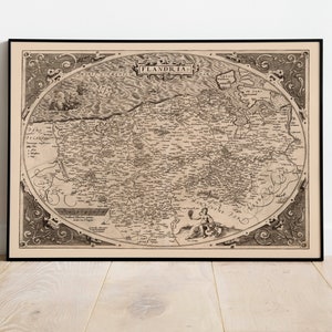 Carte historique de la Belgique 1570| Flandre| Décor mural de vieille carte| art mural de carte vintage| Impression d’affiche| Impression d’art encadrée| Tableau sur toile Carte