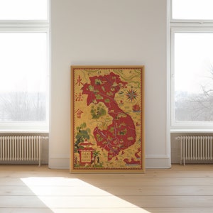 Französisches Indochina Landkarte | Südostasien Wandkarte Poster | Saigon Karte Print| Hanoi Karte Wand Print| Indochina Leinwand Wandkunst