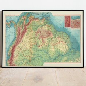 Landkarte Ecuador, Kolumbien und Guayana| Karte Wanddeko | Karte Wandkunst| Posterdruck | Karte Wandbild | Gerahmter Kunstdruck| Leinwanddruck Karte