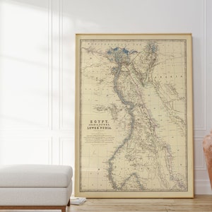 Impresión de mapa de Egipto / Impresiones de bellas artes / Arte de pared con mapa de Egipto de 1861 / Arte de pared enmarcado / Arte en lienzo / Arte en póster / Arte de pared con impresiones / Impresiones de mapas para pared
