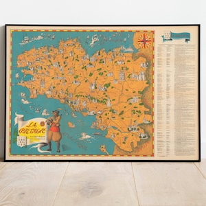 Landkarte von Frankreich Bretagne| Bretagne| Alte Karte Wanddeko | Vintage Karte Wandkunst| Posterdruck | Gerahmter Kunstdruck| Leinwanddruck Karte