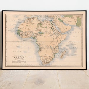 Kaart van bergen, meren en valleien van Afrika 1852| Oude kaart wanddecoratie| Kaart kunst aan de muur| Posterafdruk| Ingelijste kunstafdruk| Canvasafdruk kaart