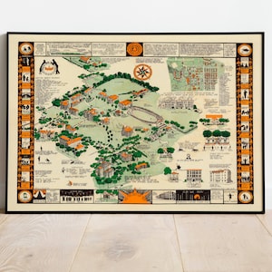 Mappa del campus della Syracuse University nel 1928/ Regali di laurea/ Stampa artistica da parete della Syracuse University/ Stampa su tela per decorazione da parete/ Mappa a scomparsa