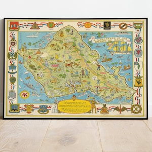 Oahu Island Karte Print | Fine Art Prints| 1933 Oahu Karte Wand Kunst| Gerahmte Wandkunst| Leinwandbild | Poster Kunst| Drucke Wandkunst| Landkarte Wandbilder