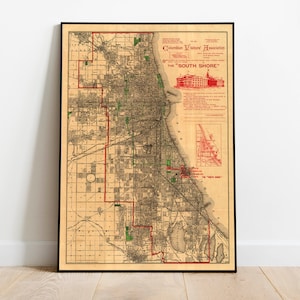Chicago City Map Wandbild | Gerahmte Karte Wanddeko | 1890 Chicago Karte Kunstdruck | Posterdruck | Kunstdruck auf Leinwand | Karte Wandkunst Poster