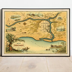 Chicago City Map Wall Print| Framed Map Wall Decor| 1833 Chicago Map Art Print| Poster Print| Canvas Print Wall Art| Map Wall Art Poster