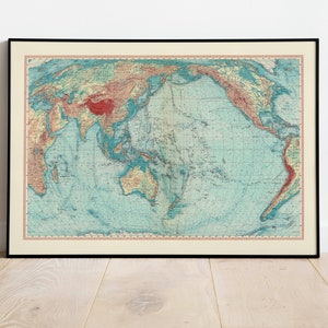 Geographische Karte von Pazifik und Indischem Ozean| Karte Wanddeko | Karte Wandkunst| Posterdruck | Karte Wandbild | Gerahmter Kunstdruck| Leinwanddruck Karte