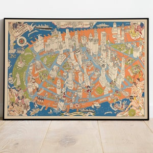 Impresión de mapas de Manhattan / Historia del arte / 1938 Arte de pared de mapas de Manhattan / Arte de pared enmarcado / Arte de lienzo / Arte de carteles / Arte de pared impreso / Impresiones de pared de mapas de la ciudad