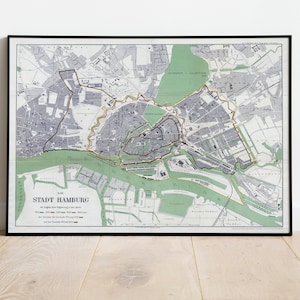 Hamburg City Map Wandbild | Gerahmte Karte Wanddeko | 1880 Hamburg Karte Kunstdruck | Posterdruck | Kunstdruck auf Leinwand | Karte Wandkunst Poster