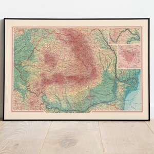 Geographische Karte von Rumänien| Karte Wanddeko | Vintage Karte Wandkunst| Posterdruck | Karte Wandbild | Gerahmter Kunstdruck| Leinwanddruck Karte