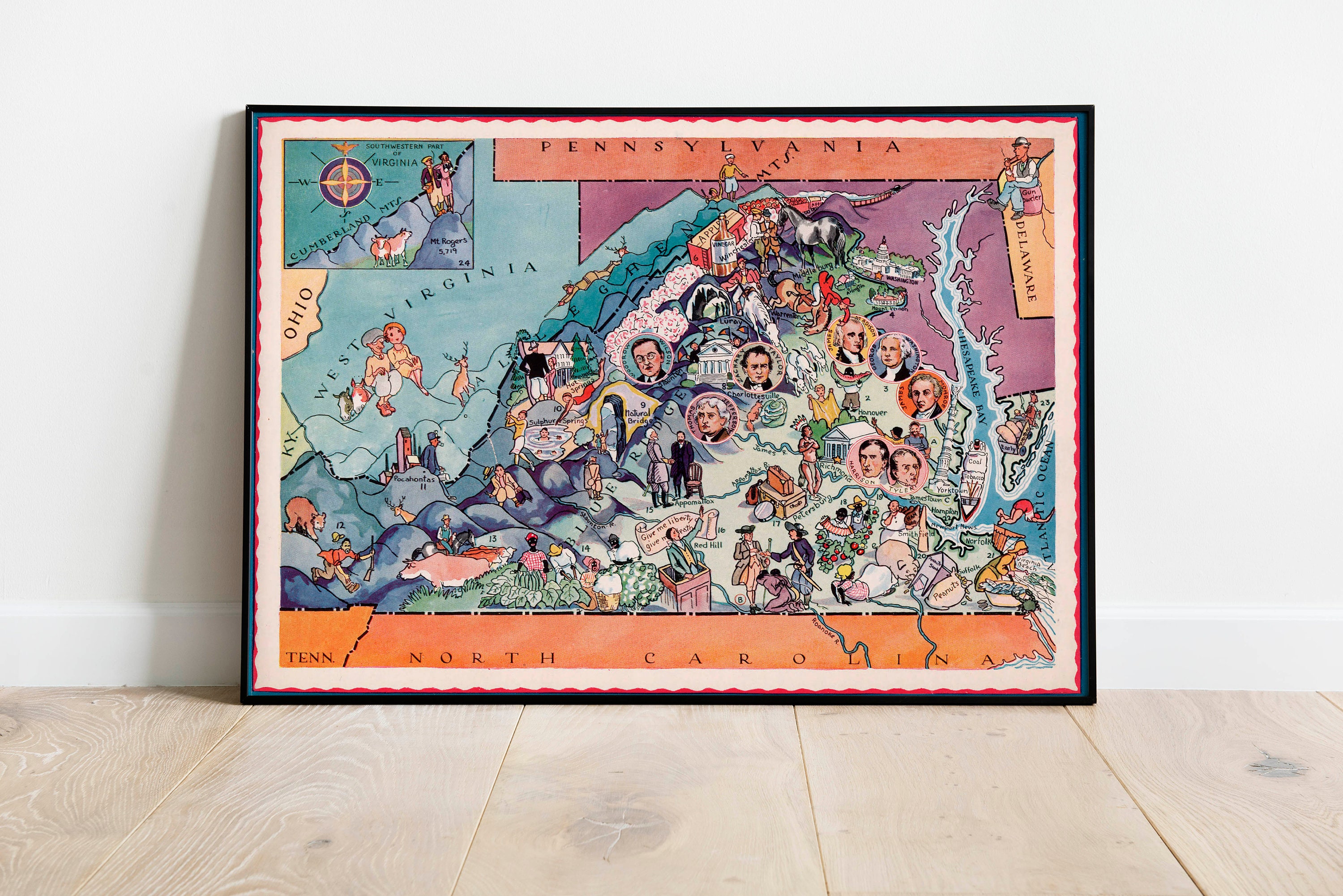 Virginia State Map for Wall Decor Virginia Canvas Wall Art | Etsy