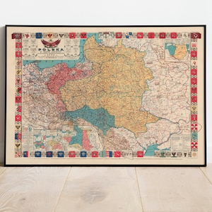 Carte historique de la Pologne| Décoration murale carte ancienne| Art mural carte vintage| Impression d'affiche | Impression d'art encadrée| Impression sur toile Carte