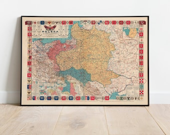 Historical Map of Poland| Old Map Wall Decor| Vintage Map Wall Art| Poster Print| Framed Art Print| Canvas Print Map