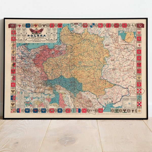 Historical Map of Poland| Old Map Wall Decor| Vintage Map Wall Art| Poster Print| Framed Art Print| Canvas Print Map