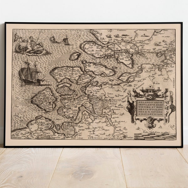 Historical Map of Zeeland, The Netherlands 1570| Old Map Wall Decor| Vintage Map Wall Art| Poster Print| Framed Art Print| Canvas Print Map