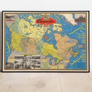 Kanada Karte Print| Kunstgeschichte| 1945 Kanada Karte Wandkunst| Gerahmte Wandkunst| Leinwandbild | Poster Kunst| Drucke Wandkunst| Landkarte Wandbilder