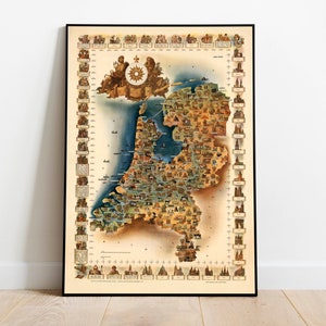 Historische Landkarte von Holland| Poster Vintage| Alte Niederlande Karte Print | Vintage Holland Karte Poster | Kunst auf Leinwand