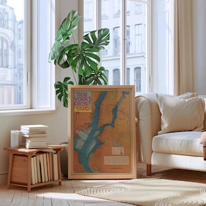 Farbe bildliche Karte von Hafen von New York gerahmt Poster Druck Wand Kunst Leinwand Kunst Druck Wand Dekor