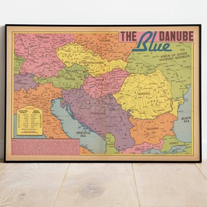 Balkan Landkarte Print| Kunstgeschichte| 1947 Donau Karte Wand Kunst| Gerahmte Wandkunst| Leinwandbild | Poster Kunst| Drucke Wandkunst| Landkarte Wandbilder