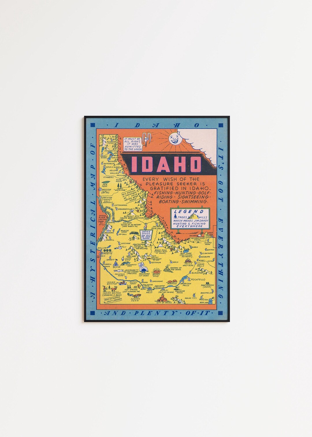 Vintage Idaho Map Art Print: Framed Poster or Canvas Wall Decor - Etsy