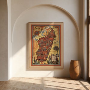 Mapa vintage de Madagascar/ Impresión de mapa antiguo de Madagascar/ Arte de la pared de Madagascar/ Arte de la pared del lienzo/ Cartel vintage de Madagascar