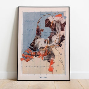 Carte historique et picturale de la Hollande| Impression d’art mural de vieille carte| Impression d’art encadrée| toile murale de carte vintage| Impression murale| Impression d'affiche