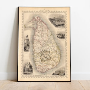 Ceylan Carte Imprimer Wall Art| 1851 Impressions murales de carte vintage de Ceylan| Impressions sur toile| Décor mural d’affiche de cartes anciennes| Carte déroulante
