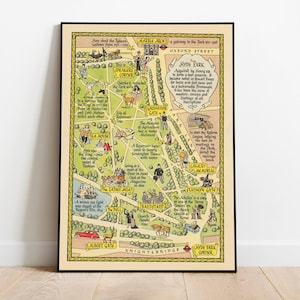 Hyde Park Map Print | Kunstgeschichte| 1948 London Karte Wandkunst| Gerahmte Wandkunst| Leinwandbild | Poster Kunst| Drucke Wandkunst| Stadt Karte Wandbilder