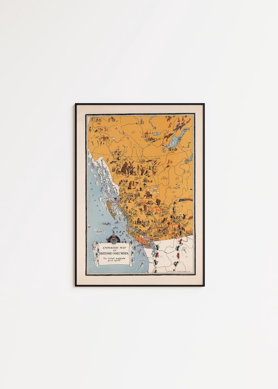 Vintage British Columbia Map Print: Canada Wall Art