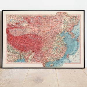 Geographische Karte der Mongolei und Chinas| Karte Wanddeko | Karte Wandkunst| Posterdruck | Karte Wandbild | Gerahmter Kunstdruck| Leinwanddruck Karte