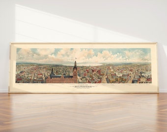 Panoramic View of Milwaukee 1898| Art Canvas for Wall Decor| Panoramic Map Wall Art| Large Print Wall Decor| Vintage Wall Print