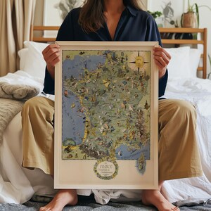 Vintage France Map Print: Gastronomic Touristic Gallery Wrap Canvas image 4