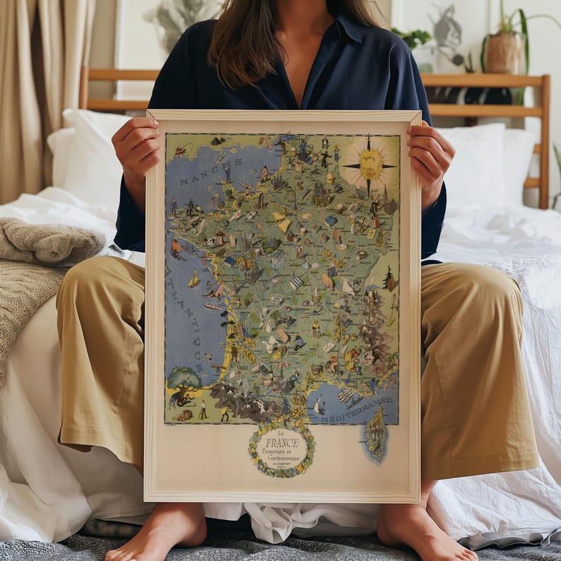 Vintage France Map Print: Gastronomic Touristic Gallery Wrap Canvas image 4
