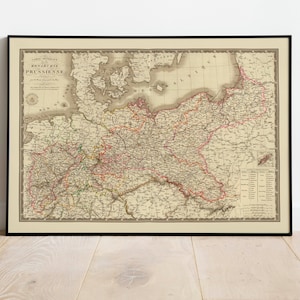 Mapa histórico del Reino de Prusia 1827/ Decoración de pared de mapa antiguo/ Arte de pared de mapa vintage/ Impresión de póster/ Impresión de arte enmarcado/ Mapa de impresión de lienzo