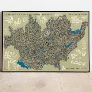 Impresión de pared de mapa de Suiza/ Mapa de Suiza de 1939 / Impresión de póster / Arte de pared con impresión de lienzo / Cartel de arte de pared de mapa antiguo / Decoración de pared de mapa enmarcado
