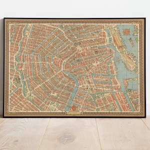Amsterdam Karte Drucken | Kunstgeschichte| Amsterdam Karte Wandkunst | Gerahmte Wandkunst | Leinwand Kunst| Plakatkunst| Druckt Wandkunst | City Map Wandbilder