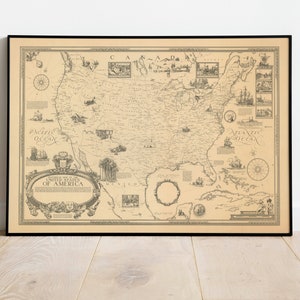 Historische Karte von Vereinigte Staaten von Amerika 1925| Vintage USA Karte Druck | Galeriedruck auf Leinwand | USA Karte Druck für Home Wall Decor