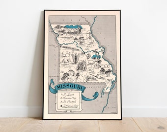 Vintage Missouri Map Print| Missouri Canvas Wall Art| Old Map Missouri Poster| Missouri Wall Print| Pull Down Map