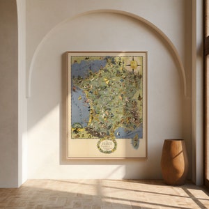Gastronomic and Touristic Map of France| Gallery Wrap Canvas| France Wall Art| Pull Down Chart| Poster Print| Framed Poster