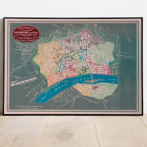Frankfurt Map Print| Art History| 1844 Frankfurt Map Wall Art| Framed Wall Art| Canvas Art| Poster Art| Print Wall Art| City Map Wall Prints