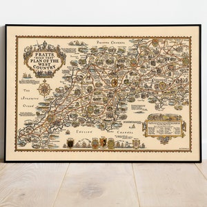 West Country Karte Poster | England Alte Karten Wandkunst| Leinwanddruck Wanddeko | Vintage Poster Kunst| Kartendrucke für Wanddekor