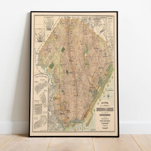 Mapa de Buenos Aires 1939/ Decoración de pared de mapa antiguo/ Arte de pared de mapa vintage / Impresión de póster / Impresión de arte enmarcado / Mapa de impresión de lienzo