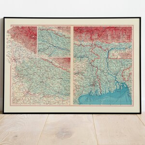 Carte géographique de l’Inde et de la plaine du Gange| Décor mural de carte| Carte Art mural| Impression d’affiche| Impression murale de carte| Impression d’art encadrée| Tableau sur toile Carte