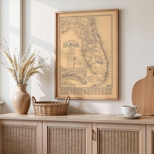Mappa delle strade della Florida 1926 Stampa poster incorniciata Stampa artistica su tela Decorazione murale